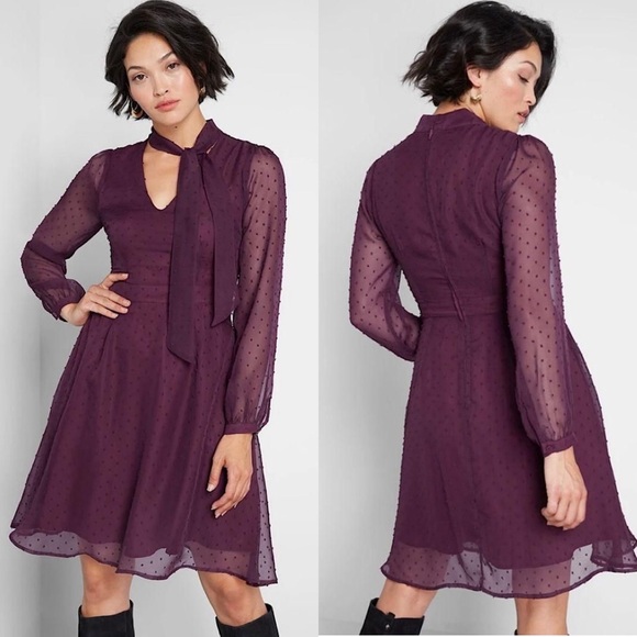 NEW Modcloth Apogee Of Elegance Long Sleeve Chiffon Polka Dot Purple Dress - Picture 1 of 6